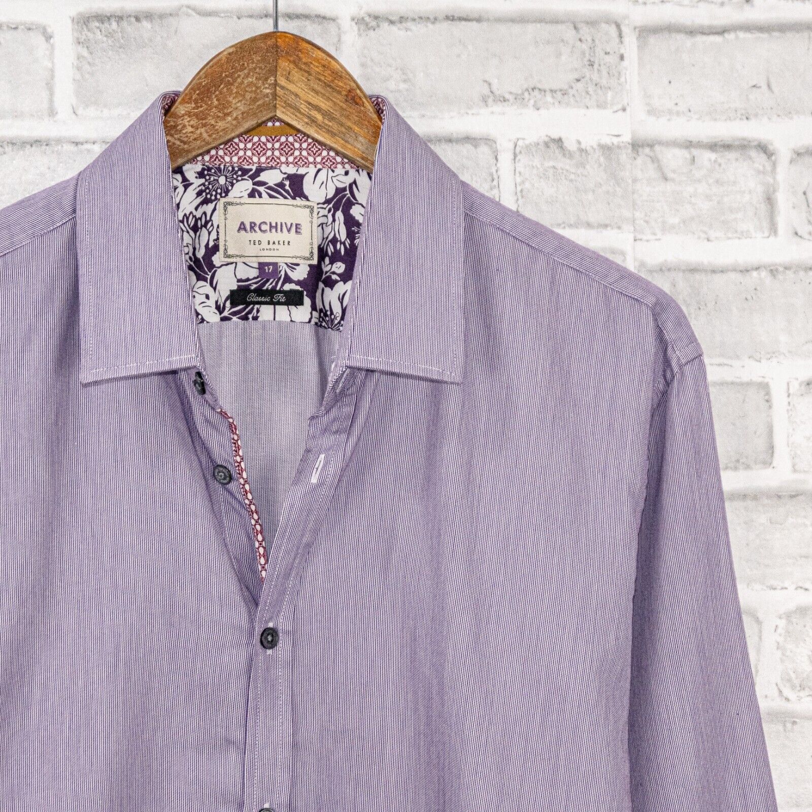 Ted Baker Archive Men's Flip Cuffs Button Up Shirt In Purple Micro Stripe Floral